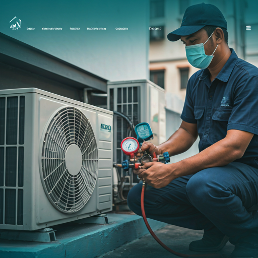 HVAC technician performing maintenance on an outdoor compressor unit